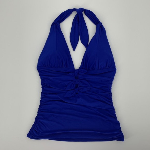 NWT Carmen Marc Valvo Port Royale Ruched Halter Bow Front Tankini Top Si… - Picture 3 of 9